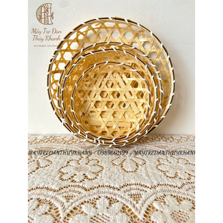 Rổ tre đan thưa hình tròn decor, đựng hoa quả Mây Tre Đan Thuỷ Khanh