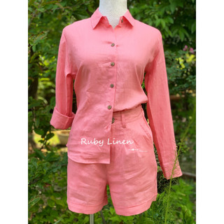 Set linen tưng premium. áo sơmi tay dài + quần short. nhiều màu, có bigsize.