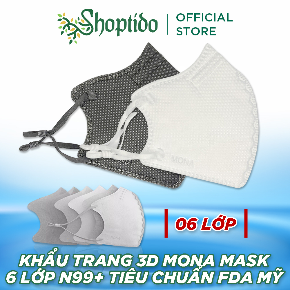 Khẩu trang 3d Mona Mask 6 lớp N99+ kháng khuẩn, chống bụi mịn, tiêu chuẩn FDA Mỹ NCC Shoptido