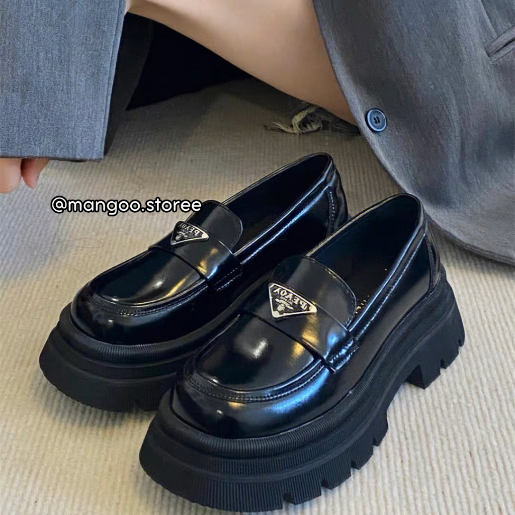 Giày nữ Loafer da bóng đế cao phong cách Retro Anh Quốc 2023