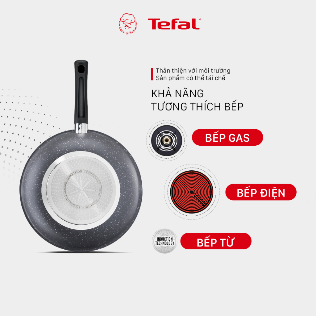 Chảo chống dính vân đá Tefal Cook Healthy dùng cho bếp từ size 24cm/ 28cm - Bảo hành 2 năm