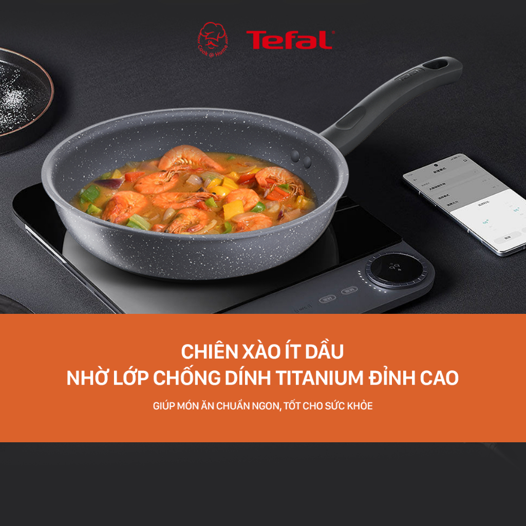 Chảo chống dính vân đá Tefal Cook Healthy dùng cho bếp từ size 24cm/ 28cm - Bảo hành 2 năm