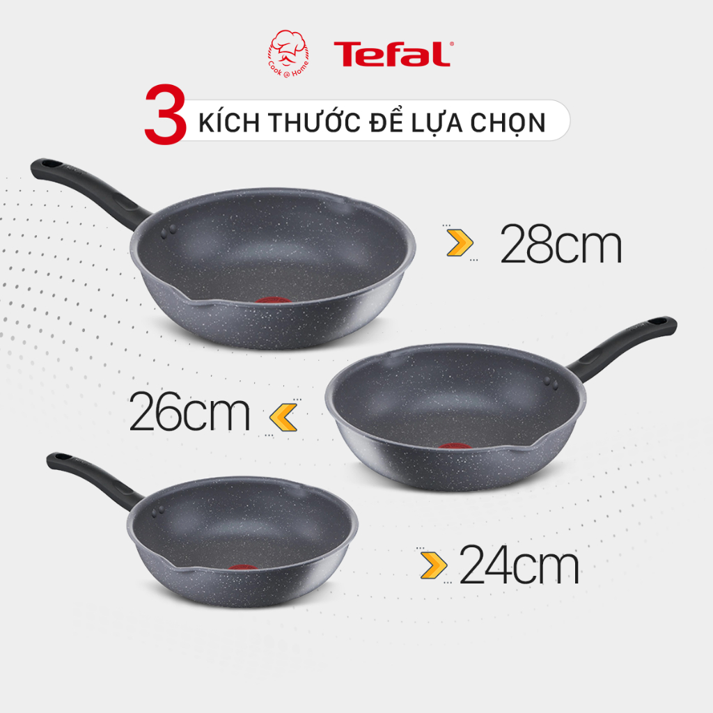 Chảo chống dính vân đá sâu lòng Tefal Cook Healthy dùng bếp từ 24cm/ 26cm/ 28cm - Bảo hành 2 năm