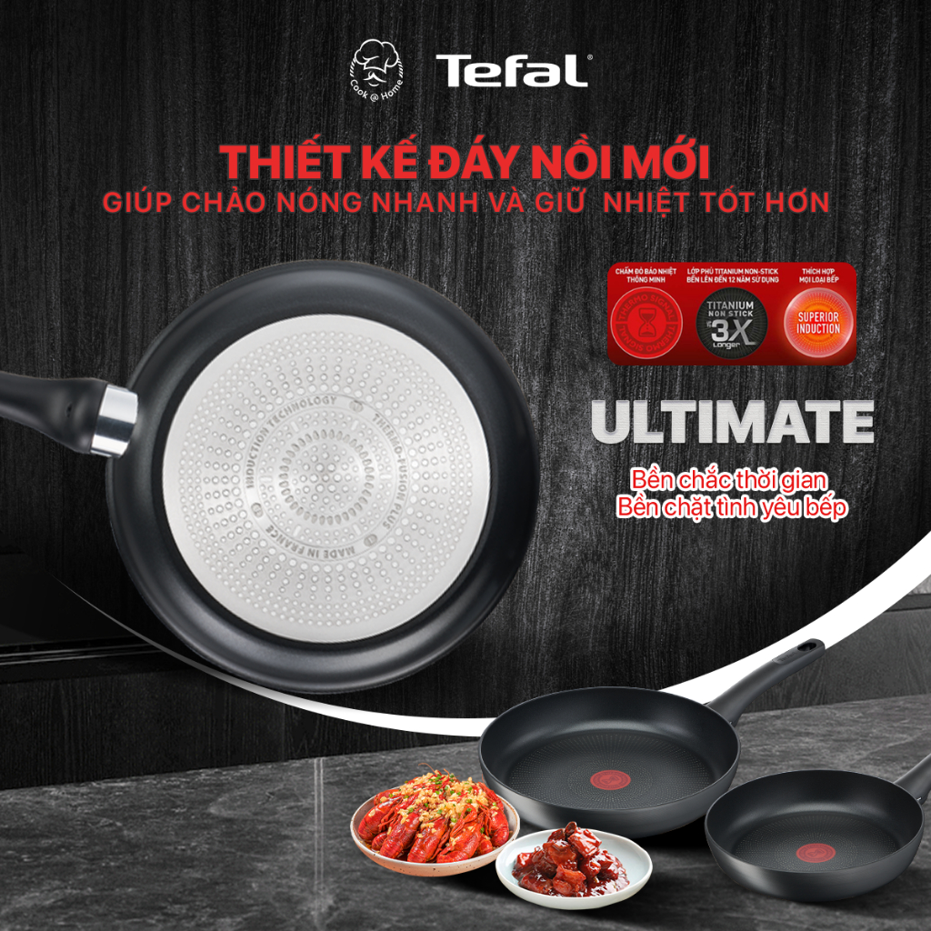 Chảo chống dính Tefal Ultimate nhập khẩu từ Pháp dùng cho bếp từ 20cm/24cm/26cm/28cm - Bảo hành 2 năm