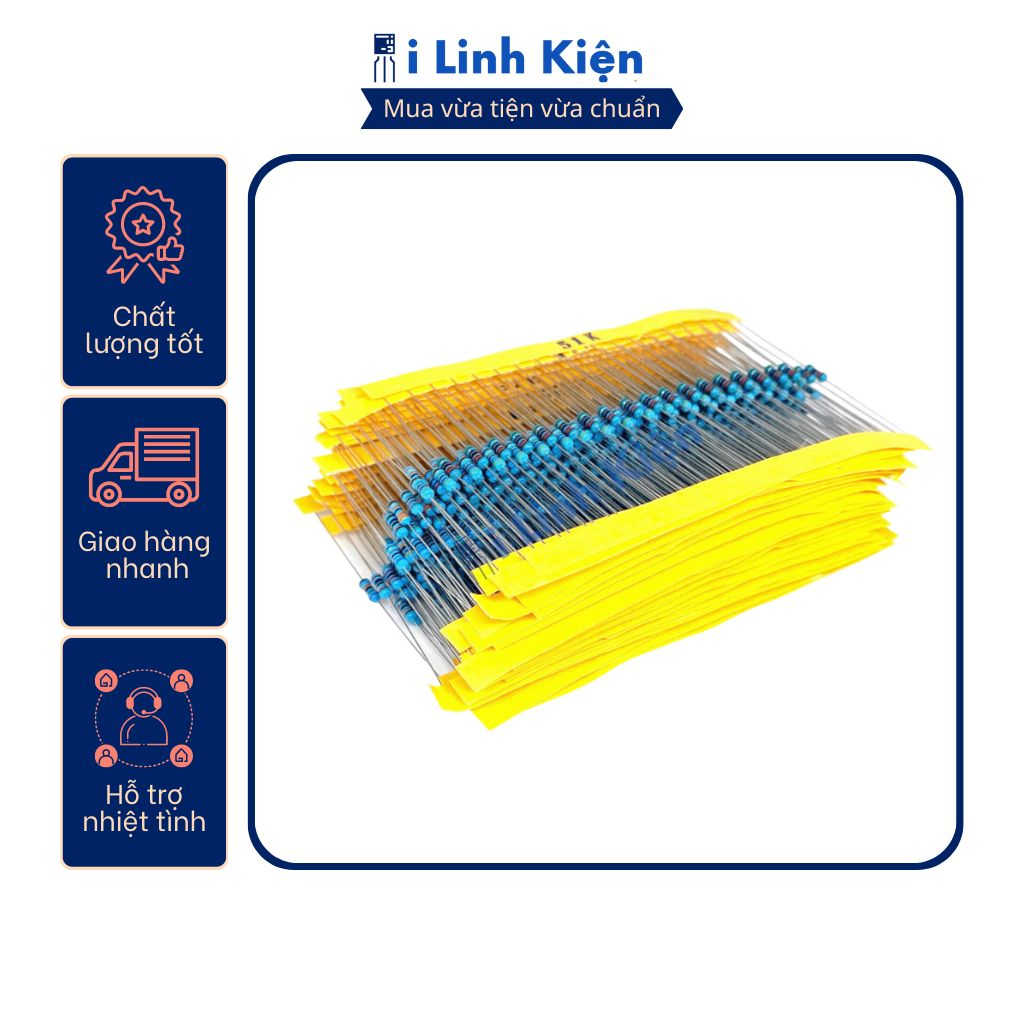 Điện trở vạch 1/4W 680R - 3.6K 1% chân đồng túi 50 con