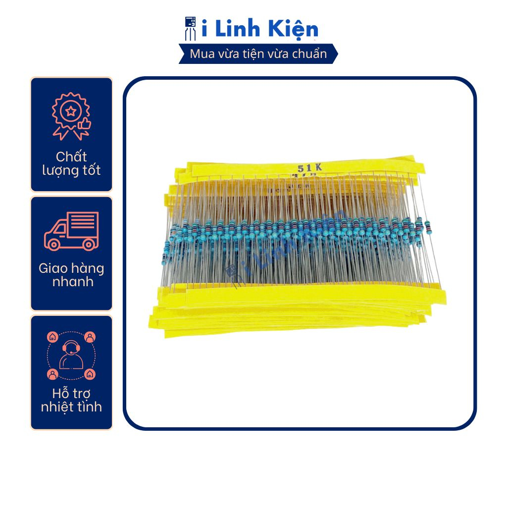 Điện trở vạch 1/4W 680R - 3.6K 1% chân đồng túi 50 con