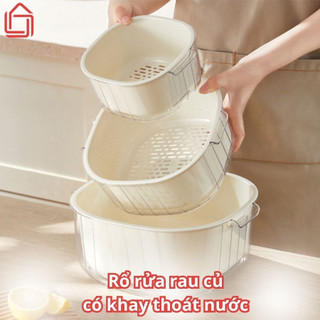Rổ rửa rau củ quả  thiết kế hai lớp dày dặn, chất liệu nhựa PP thoát nước nhanh chóng giúp rau củ khô ráo