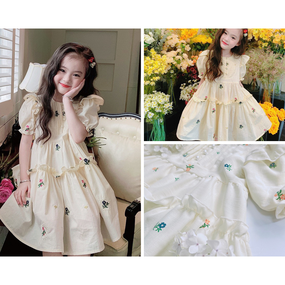 Váy Đầm Thiết Kế Bé Gái 2 Lớp Hoa Nhí Xinh Dễ Thương Cho Trẻ Em Mùa Hè, Đi Chơi, Du Lịch - CAFE_BABY079