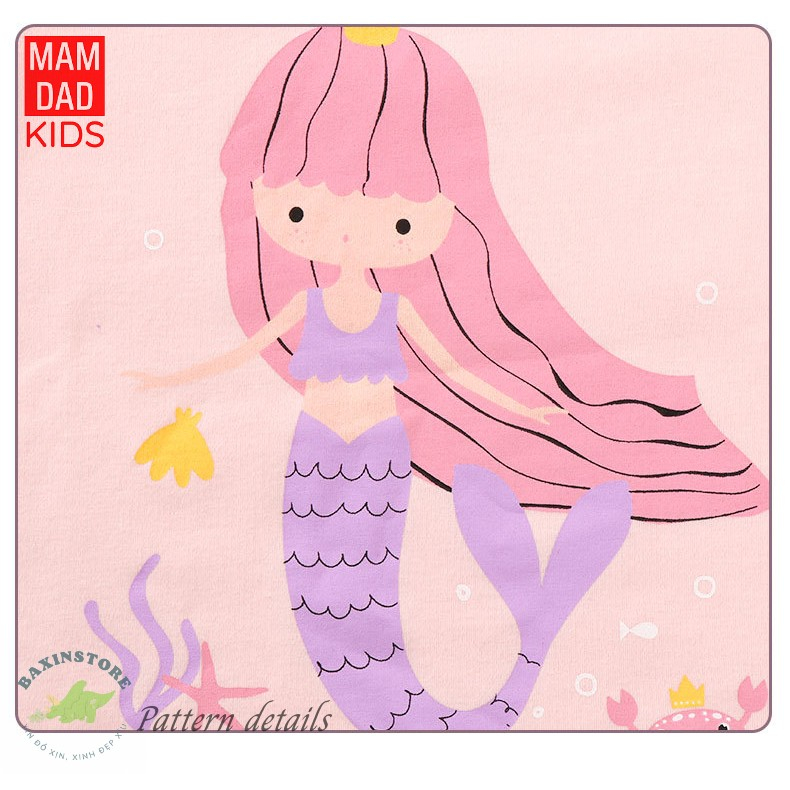 ĐỒ BỘ ĐỒ NGỦ DÀI TAY MAMDADKIDS NÀNG TIÊN CÁ 100% COTTON CHO MẸ VÀ BÉ GÁI TRẺ EM MẶC NHÀ SIZE ĐẠI