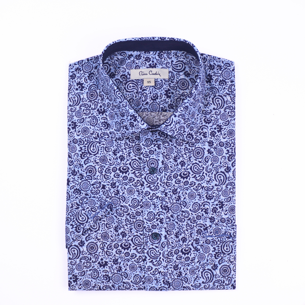 Áo sơ mi nam ngắn tay vạt ngang Pierre Cardin cao cấp xuất Hàn 100% cotton dáng áo Regular ACN017 | iShirtStore