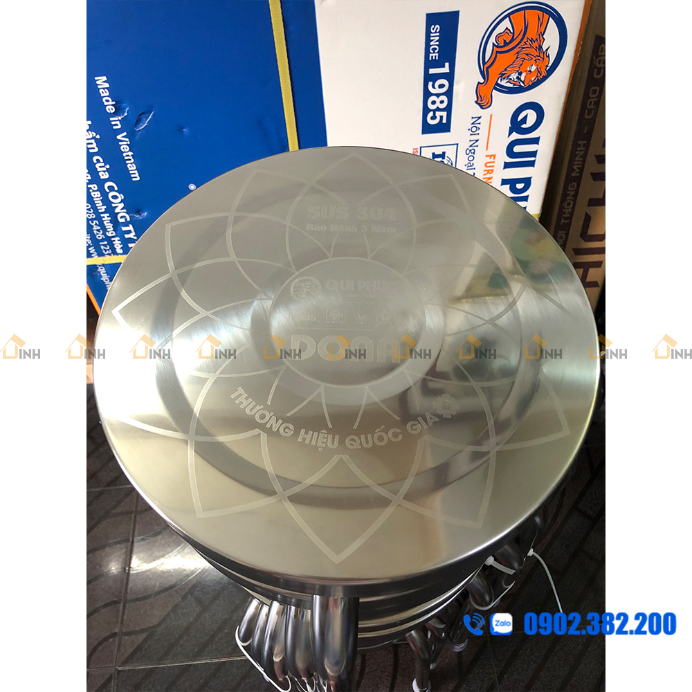 Bộ bàn inox chữ nhật chân chữ T + 6 ghế inox 304 Qui Phúc, Miễn ship HCM