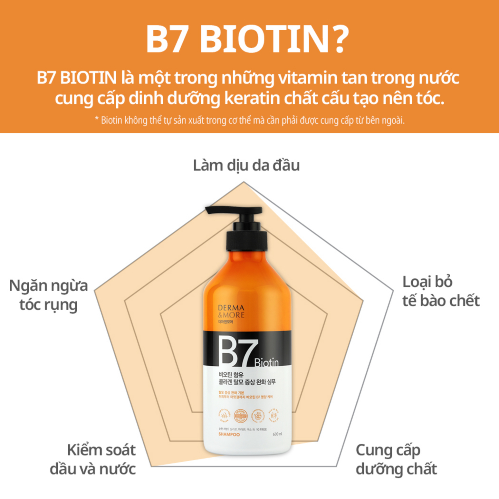 Dầu Gội Kích Mọc Tóc B7 Biotin Derma & More Giảm Rụng Tóc, Dưỡng Tóc Nhanh Dài, Suôn Mượt Và Chắc Khoẻ 600ml