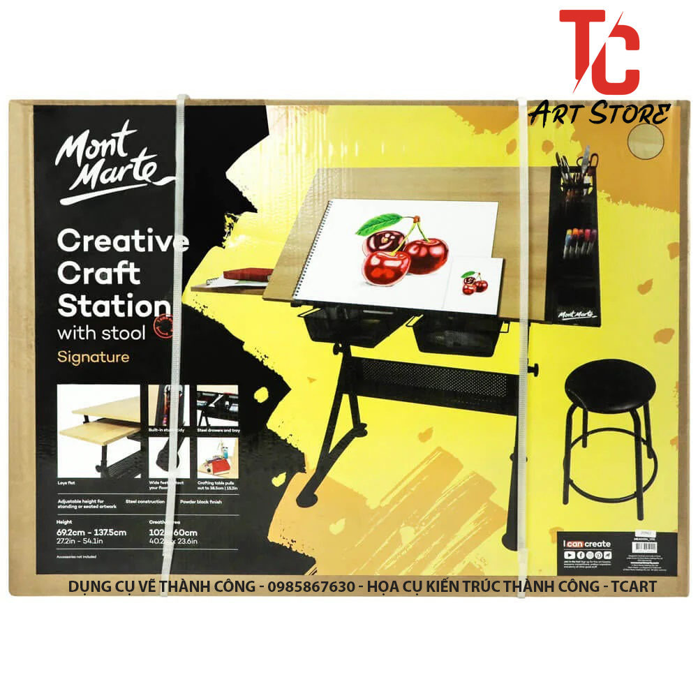 Bàn Vẽ Kỹ Thuật Mont Marte, Tặng kèm ghế ngồi, Mặt bàn bằng gỗ chống nước (MEA0054)