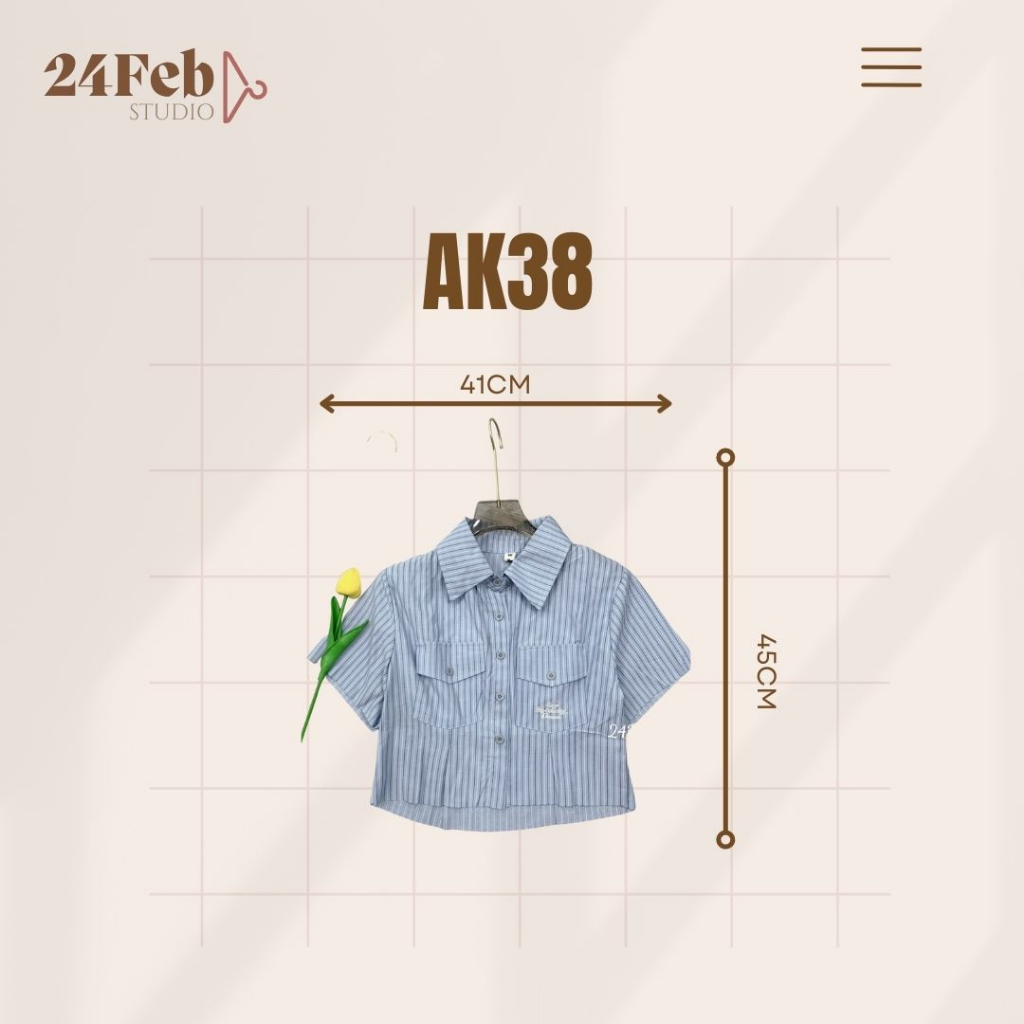 Áo sơ mi croptop kẻ chiết eo phong cách ulzzang Hàn Quốc