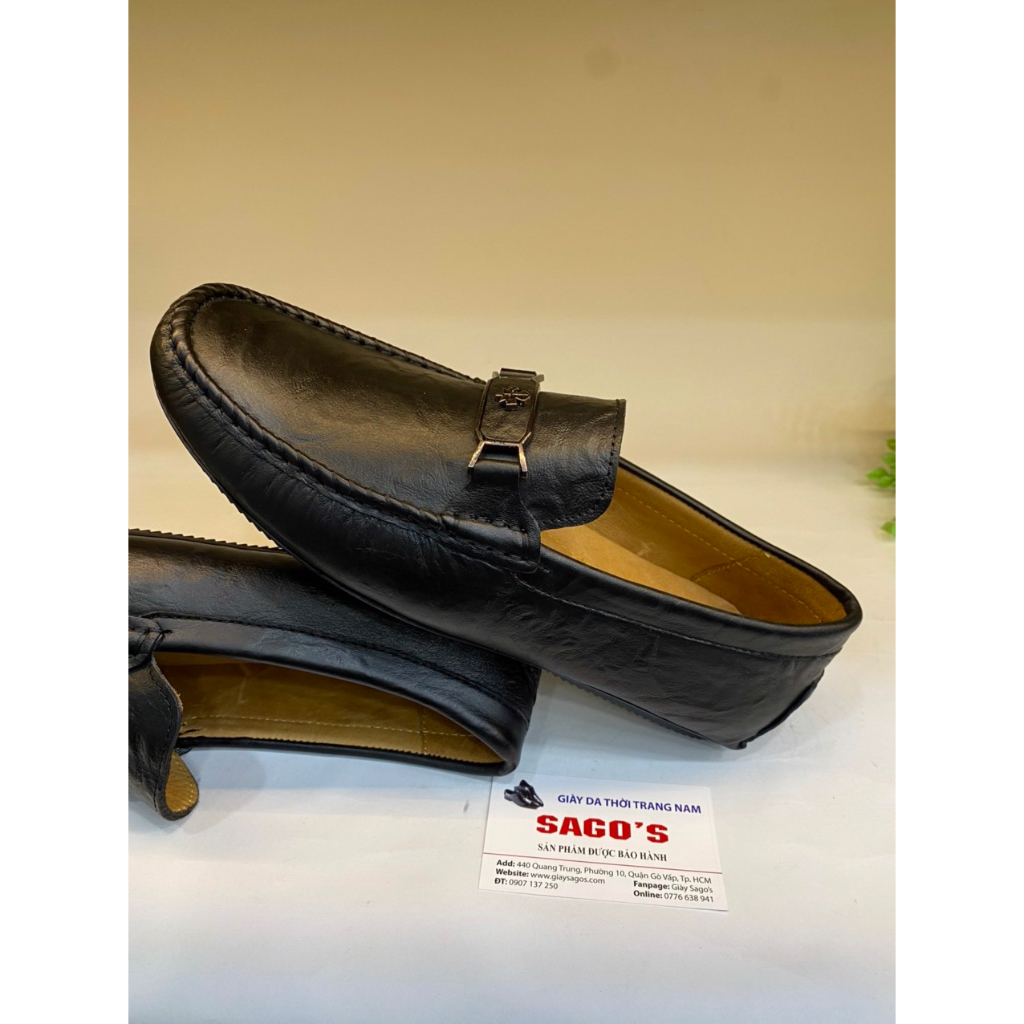 Giày Mọi Nam size 44-45-46-47 Da Bò Thật Giày Lười Bigsize Màu Đen -MB10 Giày SAGO’S BH 12 Tháng Tặng kèm vớ.