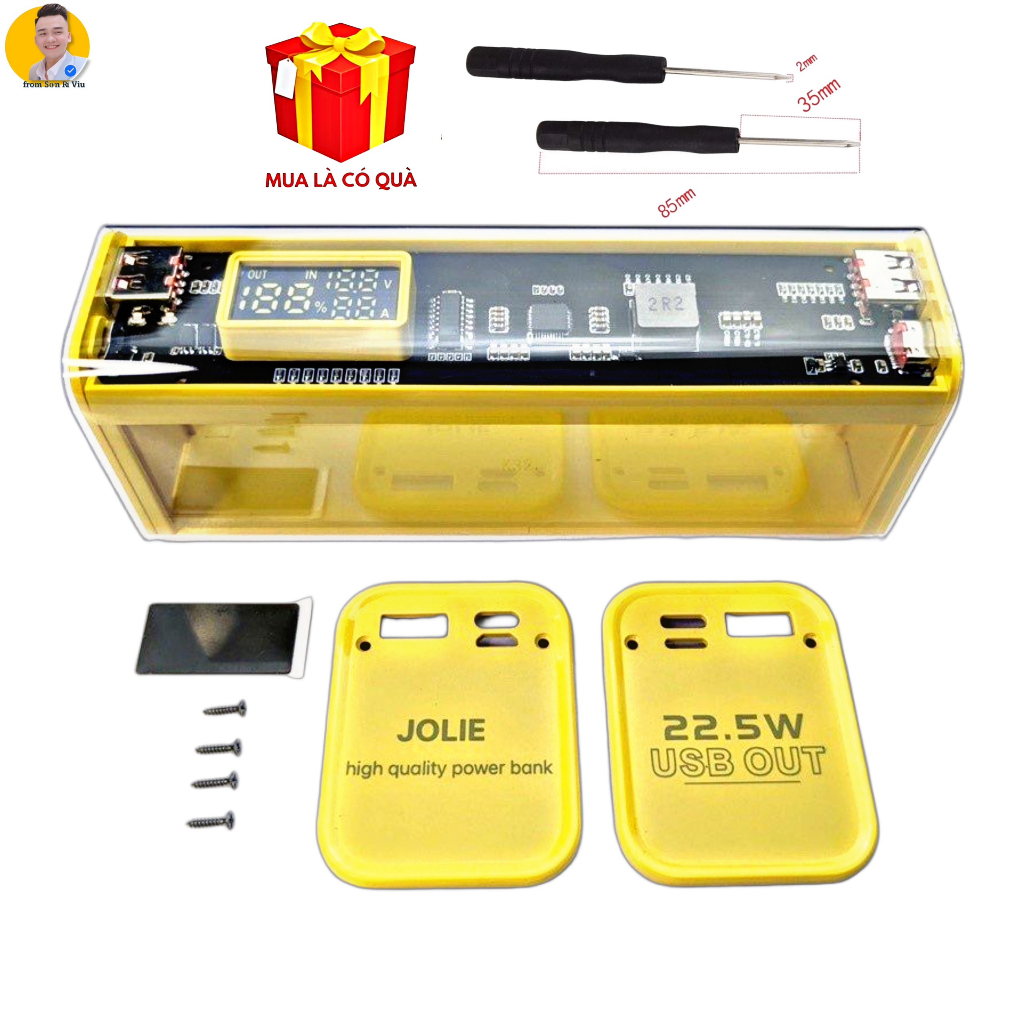 Vỏ Sạc Dự Phòng Trong Suốt 8 Pin 18650,Mạch Sạc Nhanh QC 4.0 chip PD 22,5W