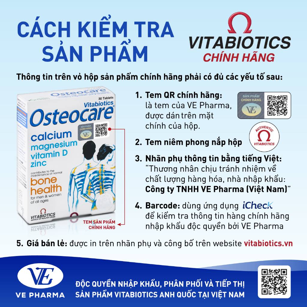 Bộ Sản Phẩm Vitabiotics OSTEOCARE Giúp Xương Chắc Khỏe 30 Viên Và PERFECTIL Làm Đẹp Da, Tóc & Móng 30 Viên