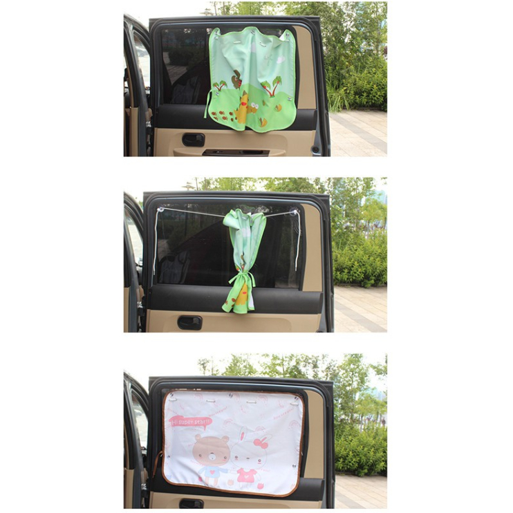 Rèm Vải Che Nắng Ô Tô Hàn Quốc Phối Hình Dễ Thương Có Gắc Hút