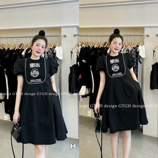 Váy xuông babydoll đen chữ xoè tiểu thư
