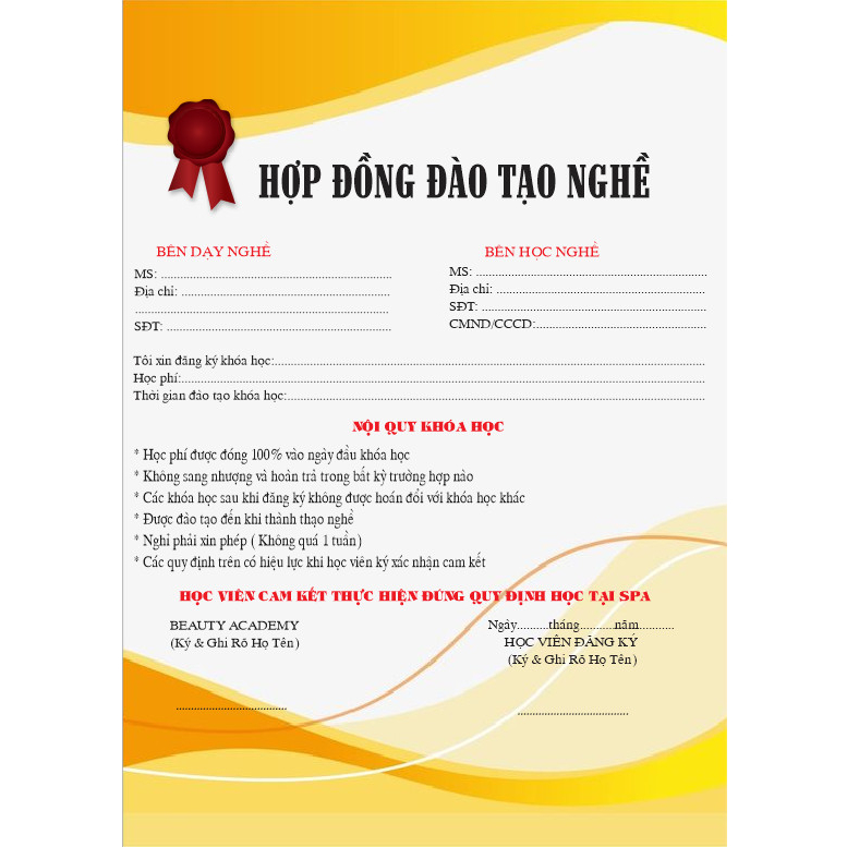30 tờ hợp đồng đào tạo nghề viết tay mẫu như ảnh. giấy a4