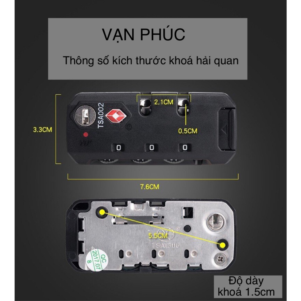 Ổ KHÓA VALI TSA 007với mật khẩu 3 số an toàn khi đi du lịch.