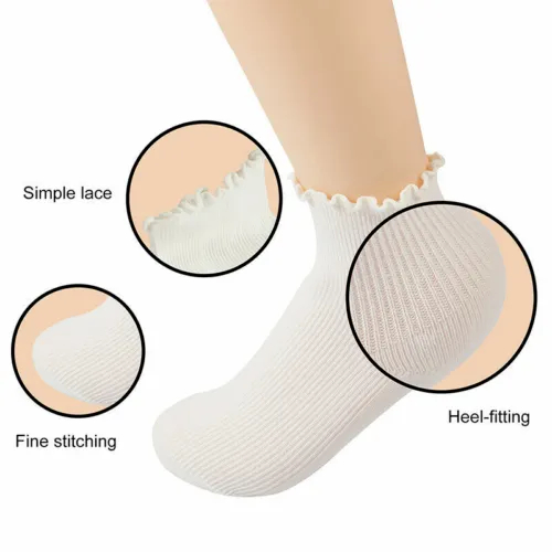 Tất Cổ Ngắn Nhún Bèo Màu Trắng Phong Cách Hàn Quốc Cực Xinh