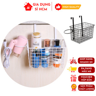 Giỏ sắt treo sau cửa đựng vật dụng kèm khung tròn đựng máy sấy, ly nước tiện dụng