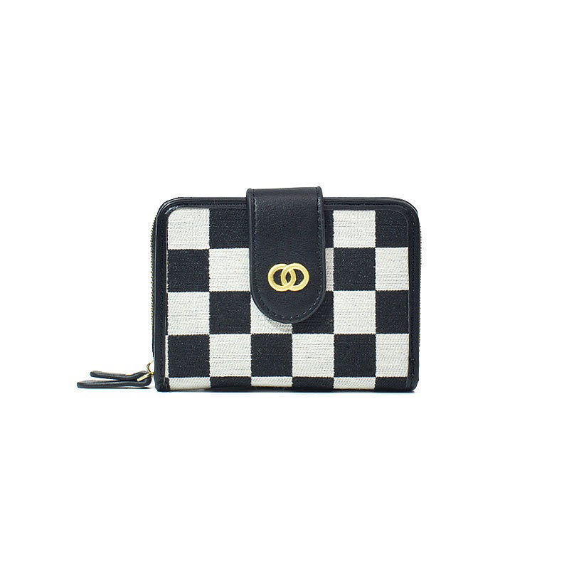 Ví Nữ Mini Cầm Tay Nhiều Ngăn Vải Canvas Hoạ Tiết Kẻ Caro C222