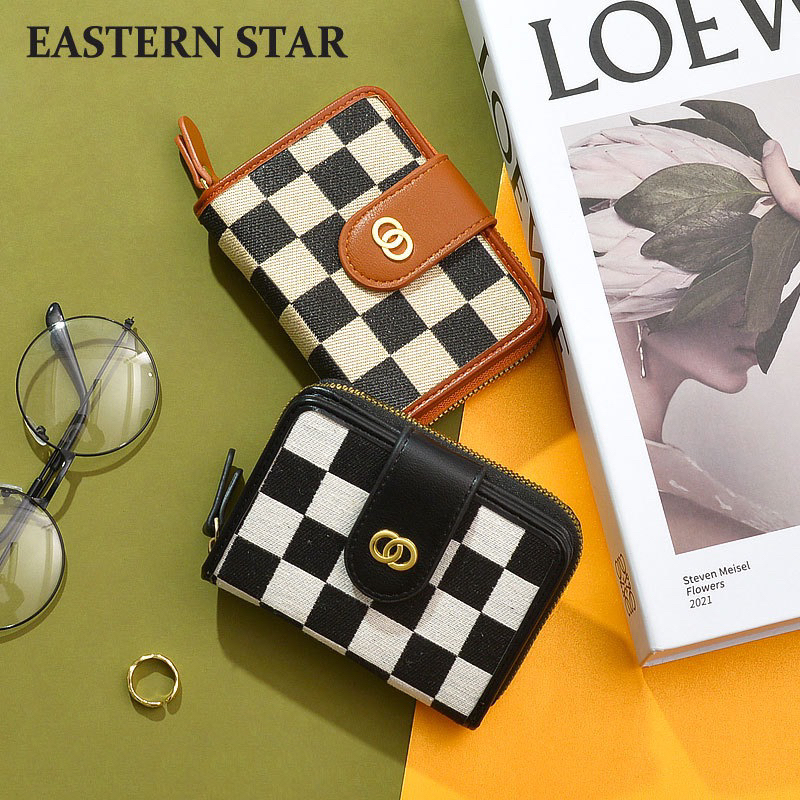 Ví Nữ Mini Cầm Tay Nhiều Ngăn Vải Canvas Hoạ Tiết Kẻ Caro C222