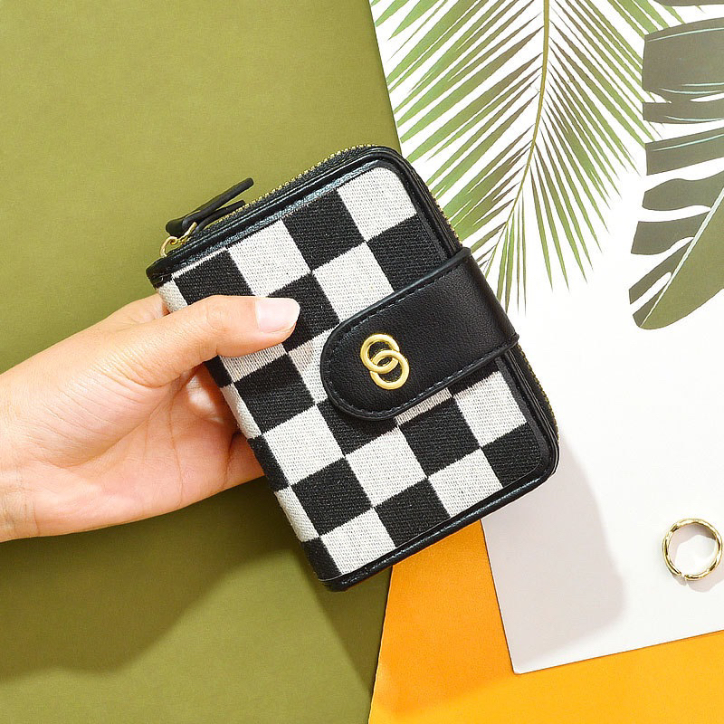 Ví Nữ Mini Cầm Tay Nhiều Ngăn Vải Canvas Hoạ Tiết Kẻ Caro C222