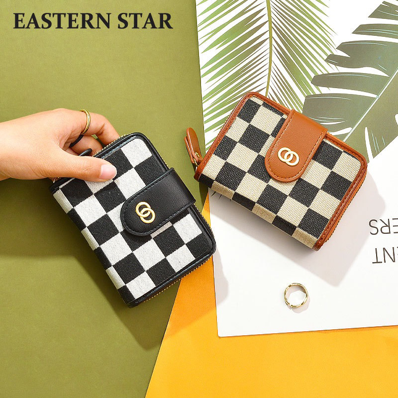 Ví Nữ Mini Cầm Tay Nhiều Ngăn Vải Canvas Hoạ Tiết Kẻ Caro C222