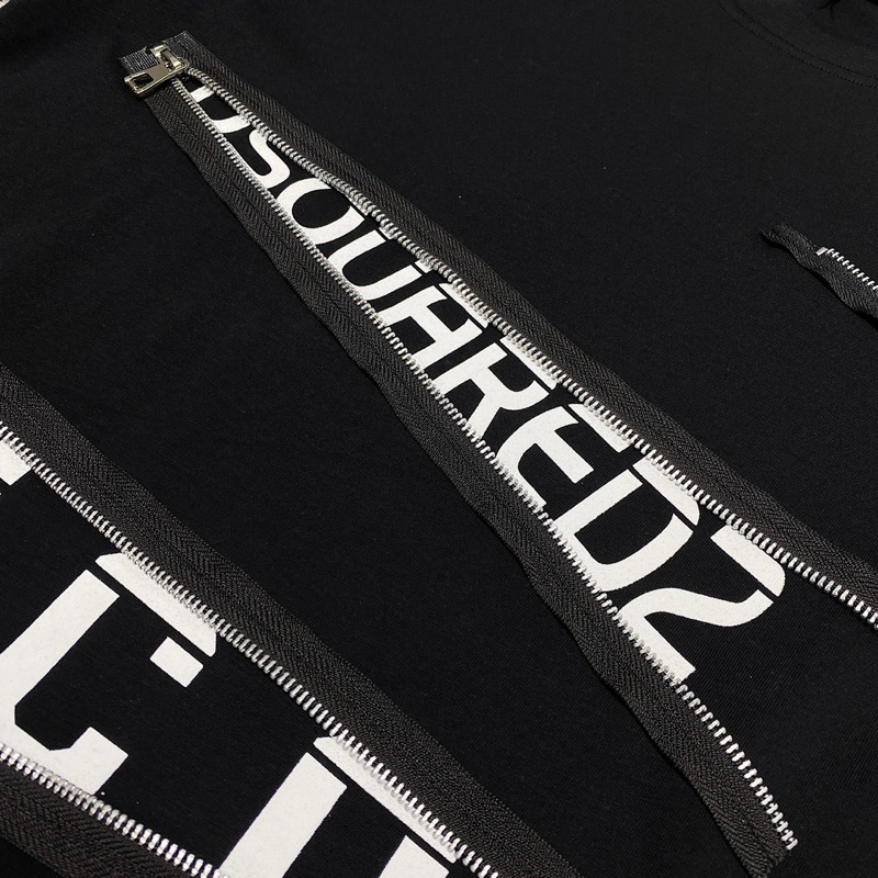 Áo Phông Nam Nữ In Chữ Dsq2 Icon Lá Phong Thêu Khoá Zip Mở Chéo . ÁO Thun Cộc Tay Siêu Cấp Cho Các Boy Phố Đi Cháy phố