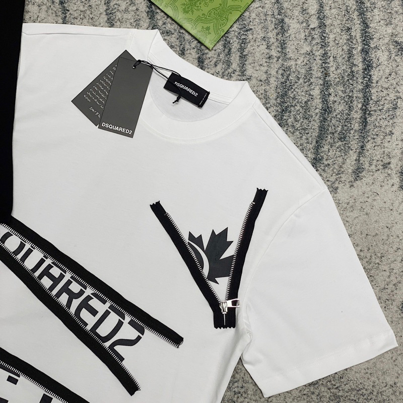 Áo Phông Nam Nữ In Chữ Dsq2 Icon Lá Phong Thêu Khoá Zip Mở Chéo . ÁO Thun Cộc Tay Siêu Cấp Cho Các Boy Phố Đi Cháy phố