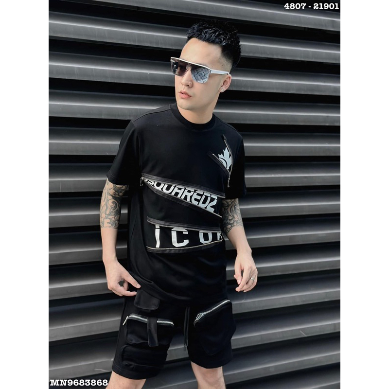 Áo Phông Nam Nữ In Chữ Dsq2 Icon Lá Phong Thêu Khoá Zip Mở Chéo . ÁO Thun Cộc Tay Siêu Cấp Cho Các Boy Phố Đi Cháy phố