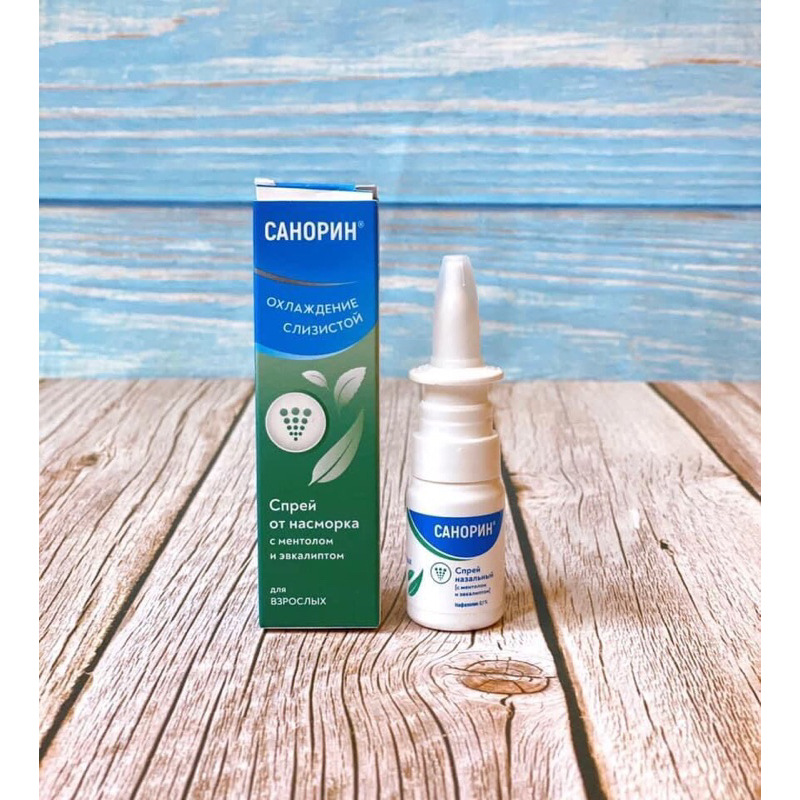 Xịt xoang mũi Sanorin 0,1% của Nga chiết xuất tinh dầu bạc hà và bạch đàn 10ml