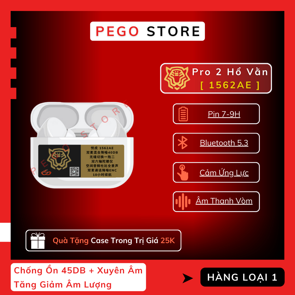 Tai Nghe Bluetooth Gen Pro 2 - Hổ Vằn 1562AE ENC, Tăng Giảm Âm Lượng - ANC 45DB, Xuyên Âm - Âm Thanh 3D | Pego Store