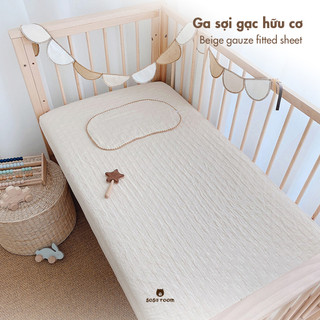 Ga bọc nệm cũi, màu be trơn, vải sợi gạc hữu cơ, thiết kế tinh tế