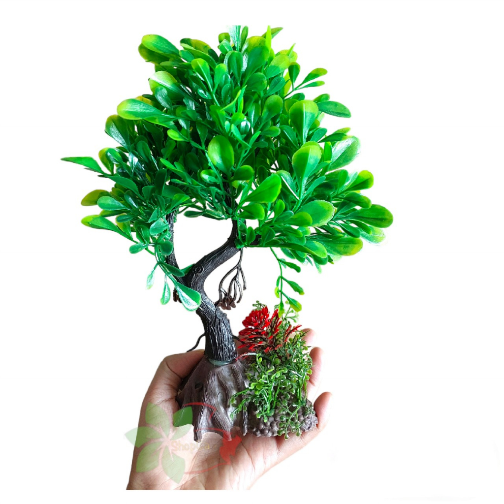 Mô hình cây giả 25 cm, tiểu cảnh cây cảnh trang trí, mô hình cây thủy sinh nhựa bể cá cảnh, lũa giả thủy sinh hồ cá