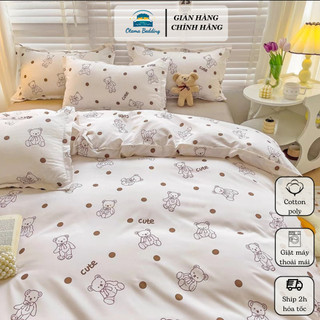 Bộ chăn ga gối poly cotton mùa hè dày dặn, Bộ chăn ga 4 món chất cotton poly cao cấp mềm mịn - Otama Bedding