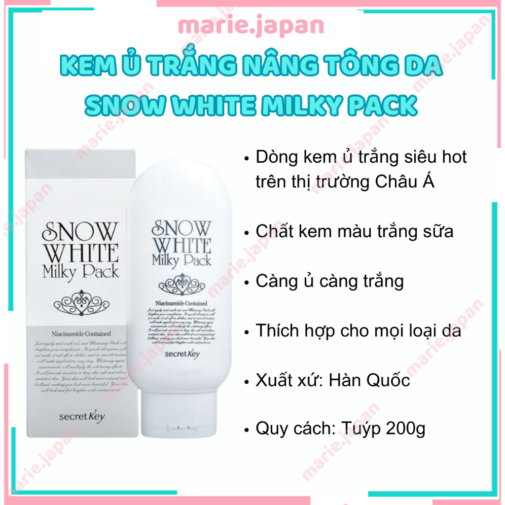 Kem Ủ Trắng Nâng Tông Da, Chống lão hóa  Secret Key Snow White Milky Pack - Hộp 200g