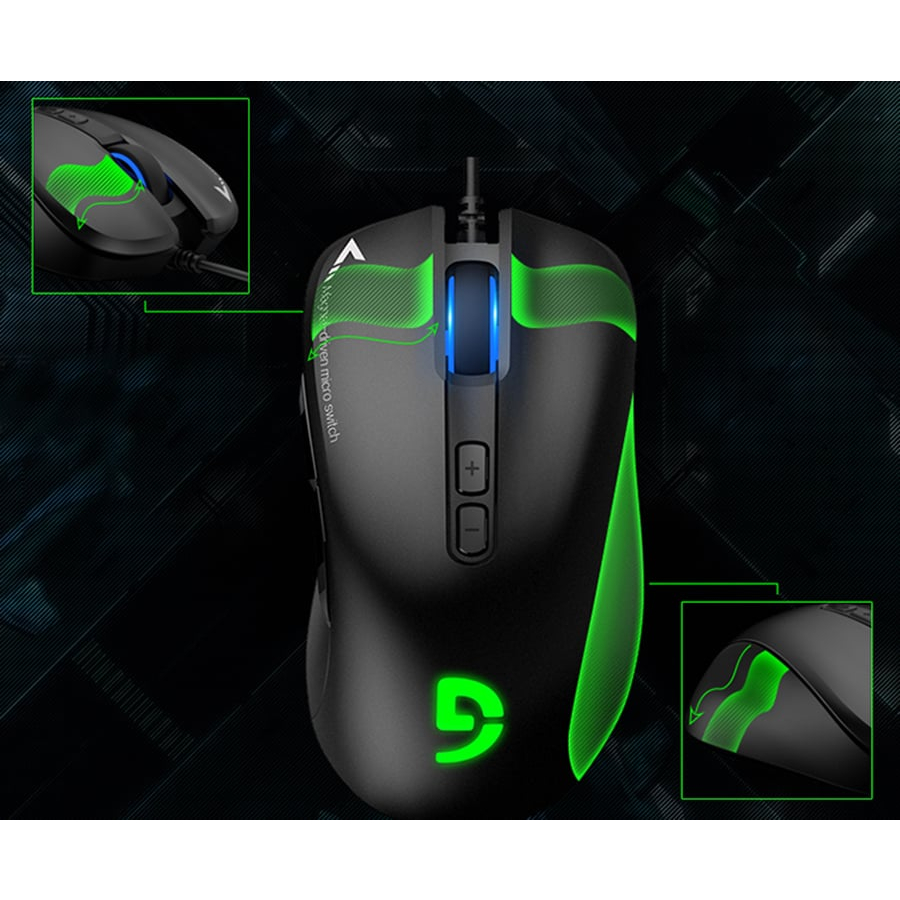 Chuột máy tính Gaming Fuhlen G90 Pro X GreenBlack có dây chính hãng Fuhlen - Bảo hành 2 năm