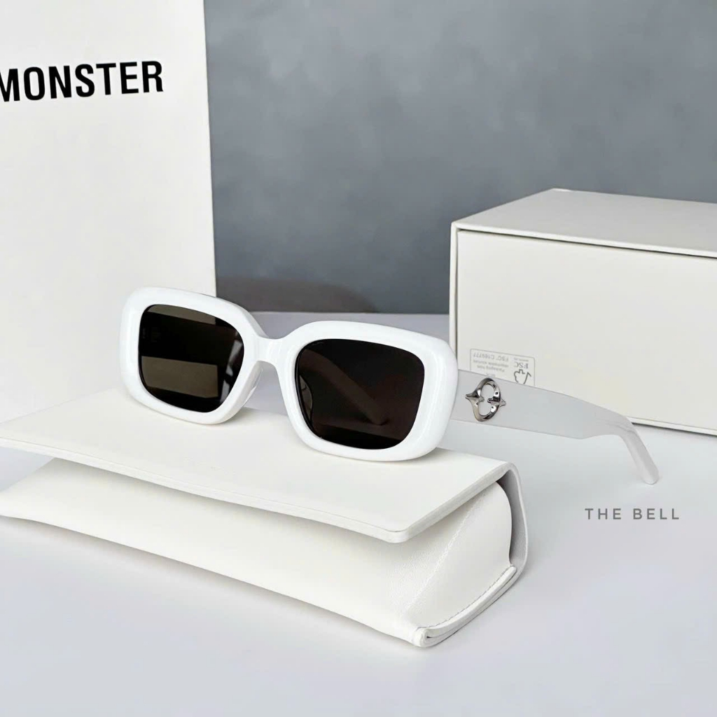 Kính mát unisex gentle monster gọng chữ nhật màu trắng đen tím xanh rêu tặng khăn