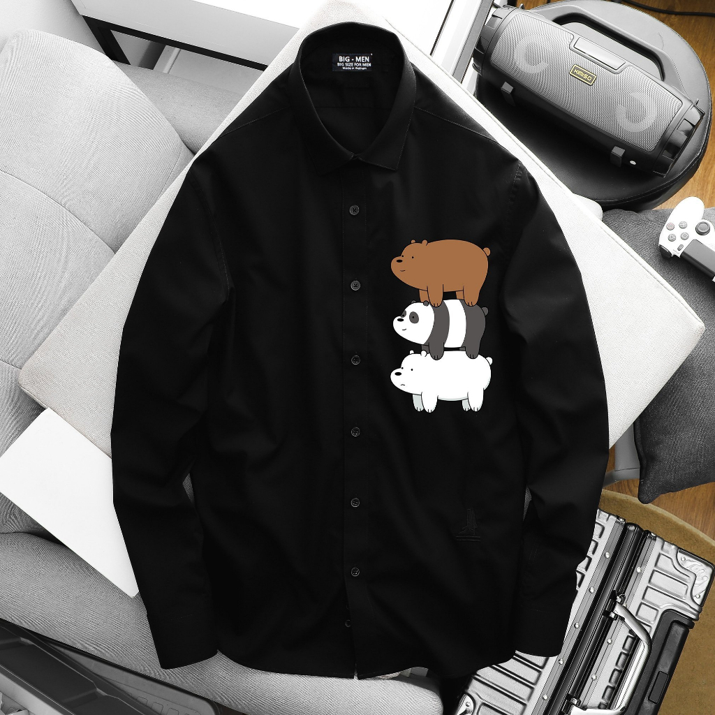 Áo sơ mi tay dài, tay ngắn in hình 3 gấu thời trang bigsize nam cỡ đại 140kg