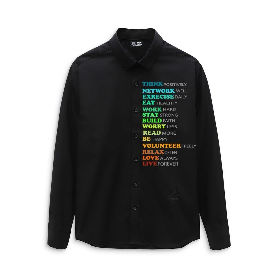 Áo sơ mi tay dài in hình chữ hiệu ứng đẹp thời trang bigsize nam cỡ đại 140kg