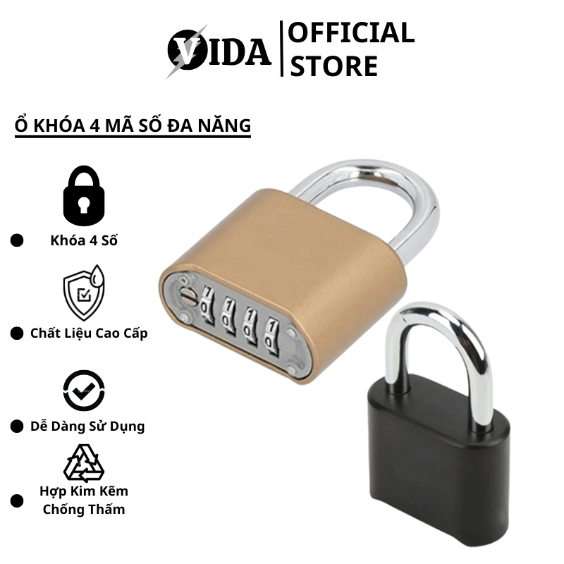 Ổ Khóa Số Khóa Mật Mã 4 Mã Số Hợp Kim Kẽm Cao Cấp Siêu Chống Thấm Nước Thiết Kế Nhỏ Gọn 8935027402396 ( KHÓA MÃ SỐ )