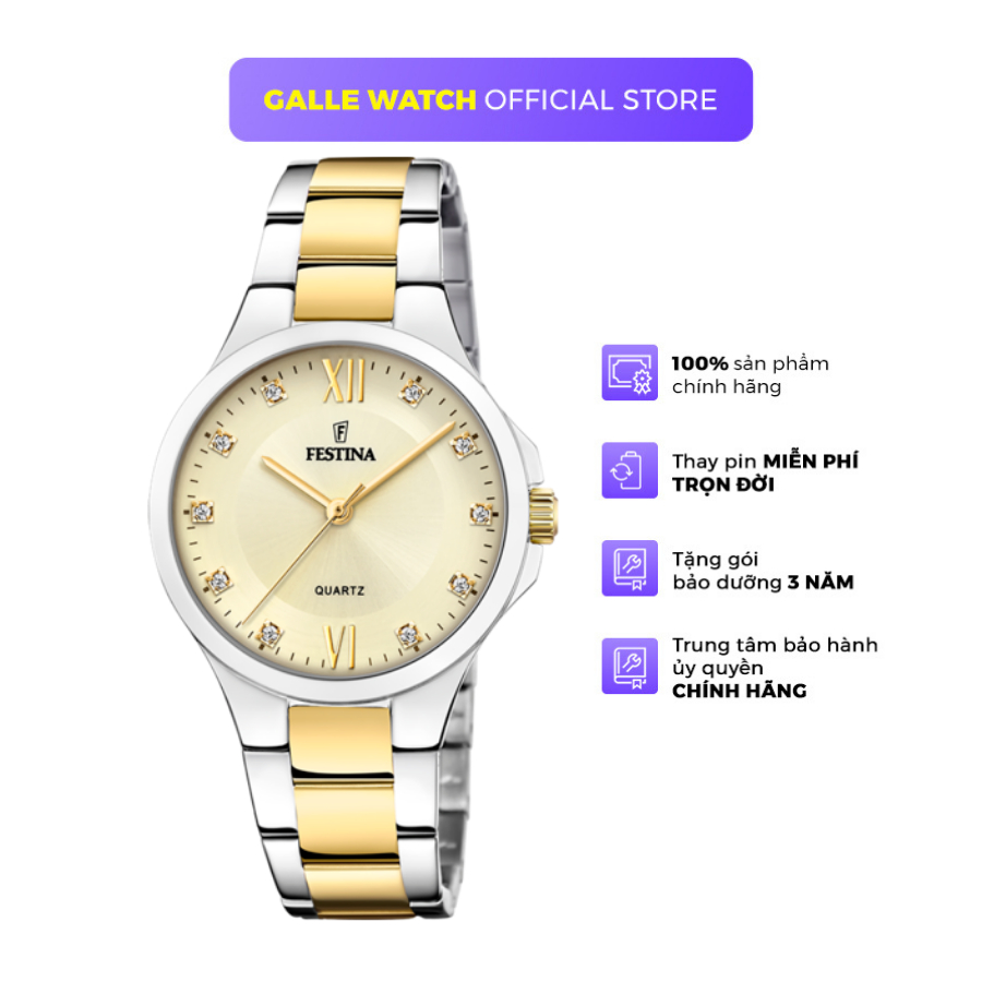 Đồng hồ nữ Festina Watch F20618/1 mặt kính Mineral, chống nước 5 ATM, dây thép đeo tay cao cấp chính