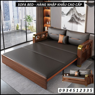 Giường sofa đa năng ốp gỗ Sồi cao cấp. Ghế sofa giường có ngăn tủ để đồ. Nệm cao su non/xơ dừa cao cấp .