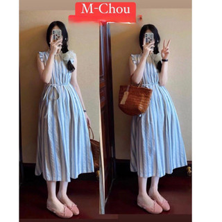Váy maxi kẻ xuông sát nách M-Chou, style tiểu thư
