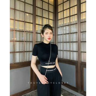 Set bộ đồ nữ thời trang, áo croptop lững chữ mix quần dài ống rộng chất thun dẻo hack dáng