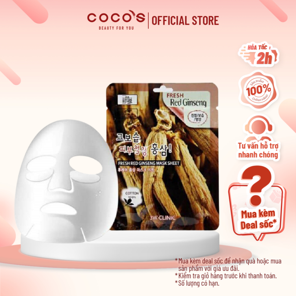 Mặt Nạ Nhân Sâm 3W Clinic Fresh Red Ginseng Mask Sheet 23ml